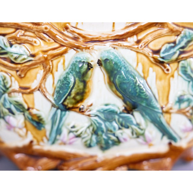 Late 19th Century Antique Onnaing Majolica Love Birds Parakeets Jardiniere Cachepot, Circa 1880 For Sale - Image 5 of 12