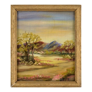 Spring Valley Plein Air Landscape in Oil on Masonite by Gibson For Sale