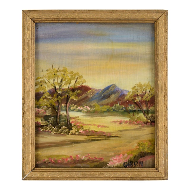 Spring Valley Plein Air Landscape in Oil on Masonite by Gibson For Sale