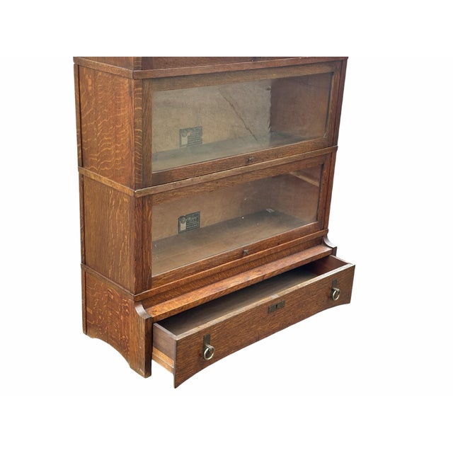 Pair of Antique Arts & Crafts Mission Oak Six Section Barrister Bookcases For Sale - Image 10 of 12