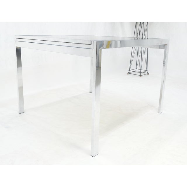 Mid-Century Modern Flip Top 40" Square Crome Base Smoked Glass Top Dining Table 84" Extended Clean! For Sale - Image 3 of 18