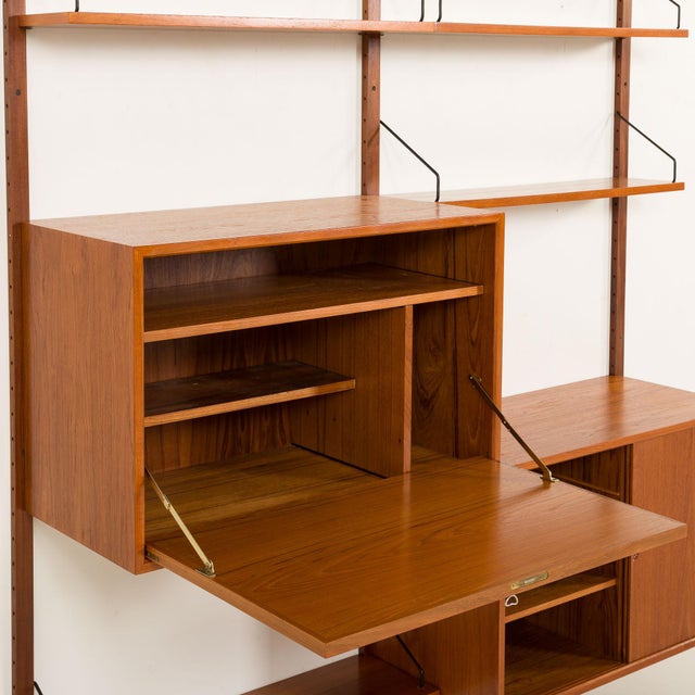 Teak Two Bay Wall Unit with Hidden Desk by Poul Cadovius for Cado, 1960s For Sale - Image 11 of 18