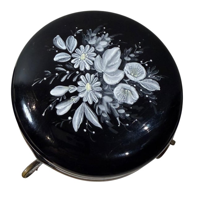 19th Century French Black Opaline Glass Box With Enamel Flowers For Sale - Image 4 of 9