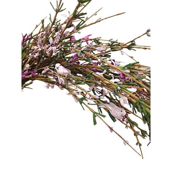 Field of Flowers Spring Summer Door Wreath 18" Crochet Feather Bird House Wall For Sale In San Diego - Image 6 of 11