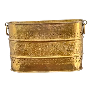 Vintage Hand Hammered, Chased and Pierced Brass Cachepot