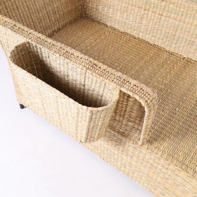 Wood Woven Reed Chaise Lounges With Magazine Racks For Sale - Image 7 of 10