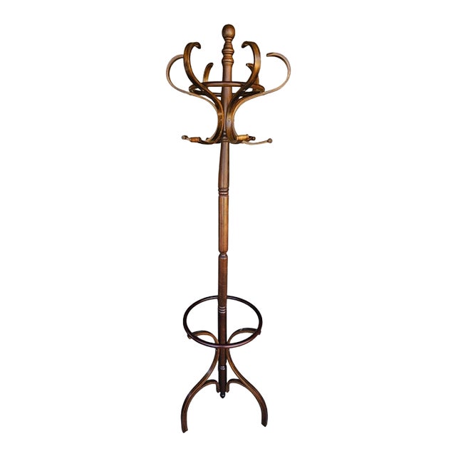 Vintage Bentwood Coat & Hat Rack, Hall Tree Style With Umbrella Ring For Sale