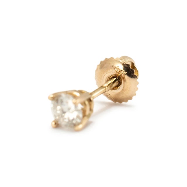 14k Yellow Gold 4 Prong Screw Backs Diamond Stud Earrings For Sale In Houston - Image 6 of 8