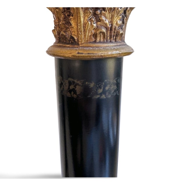 Vintage Stiffel Neoclassical Column Black & Gilt Column Table Lamps - a Pair For Sale - Image 11 of 12