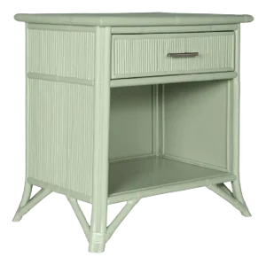 Pencil Rattan One-Drawer Nightstand, Celery Green