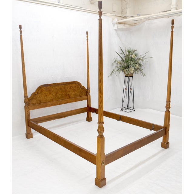 Baker Queen Size Burl Wood Headboard Poster Bed w/ Finials MINT For Sale - Image 16 of 16