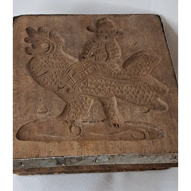 Brown Antique Carved Wood a Man Riding Rooster Springerle Cookie Board Mold Folk Art, 18th Century For Sale - Image 8 of 12