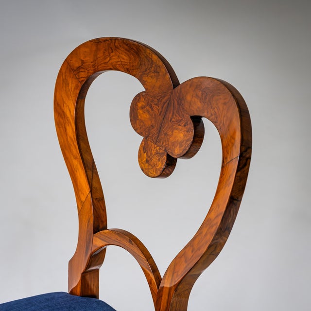 Blue Biedermeier Side Chairs in Walnut, Austria, 1830s, Set of 3 For Sale - Image 8 of 10