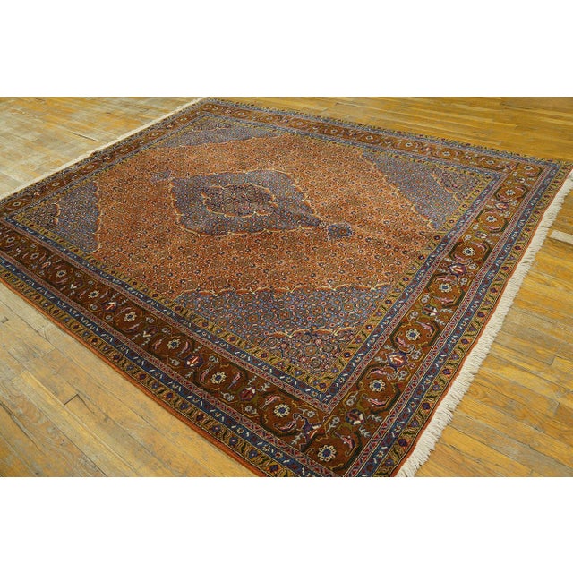 Persian 1960s Orange Salmon Medallion Vintage Persian Moud Rug 6' 9''x 8' Handknotted Wool Carpet For Sale - Image 3 of 6