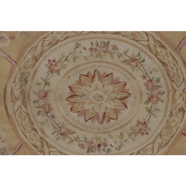 Rug & Kilim’s Aubusson Style Rug in Gold and Beige With Floral Medallion For Sale In New York - Image 6 of 9
