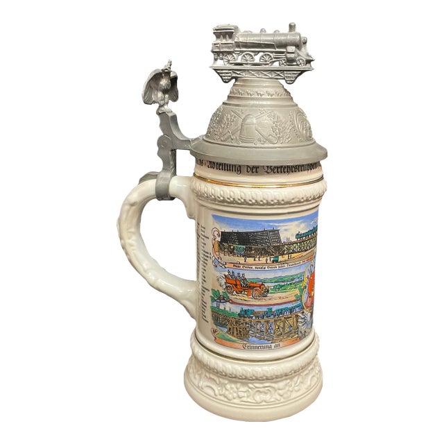 A Vintage Train Top German Beer Stein by Gerzut For Sale