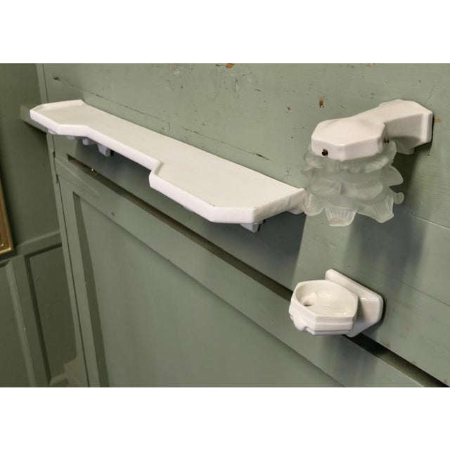 Ceramic Art Deco Ceramic Bathroom Shelf with Mug Holder and Wall Light, 1920 For Sale - Image 7 of 8