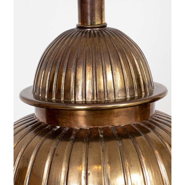 Mid-Century Modern Pair Ribbed Brass Table Lamps For Sale - Image 10 of 10