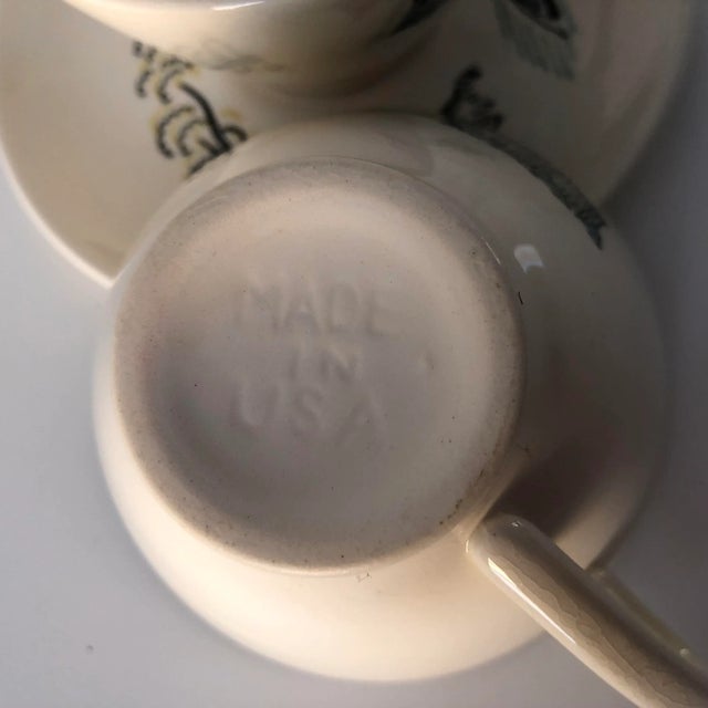 1950s Midcentury Americana Decoration Teacups & Saucers 9 Pieces - Service for 4 For Sale - Image 5 of 8