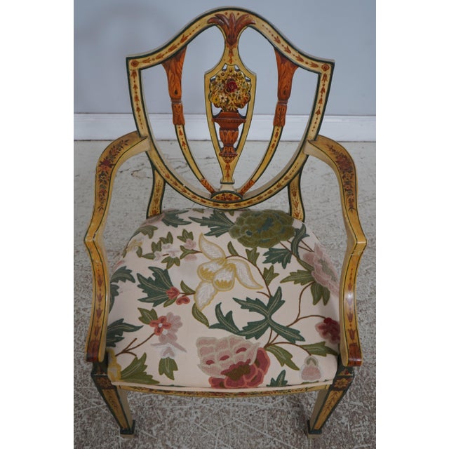 Age: C.1930s Details: Hand Crewelwork Seats High Quality Construction English Style Shield Back English Adams Style Nice...