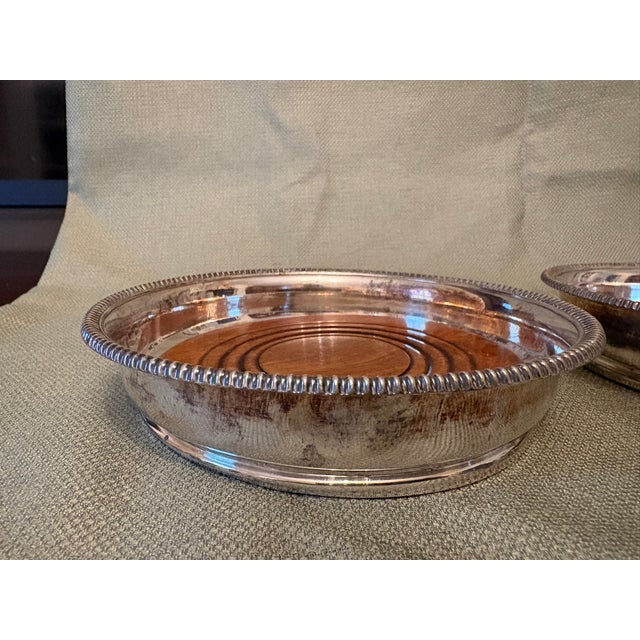 Mid 20th Century Vintage English Silver Plate & Mahogany Wine Bottle Coasters For Sale - Image 5 of 7
