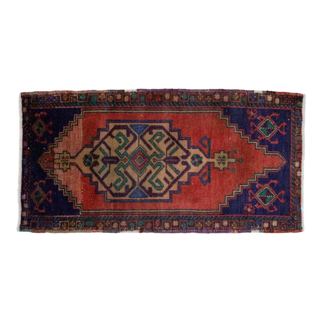 Front of Bath Kitchen Sink Rug Hand Made Bath Mat Faded Mini Rug 1'9" X 3'5" For Sale