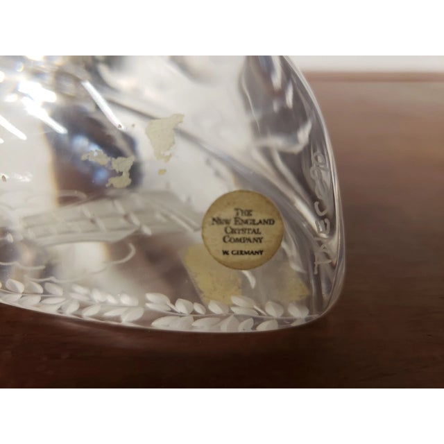 Transparent Vintage New England Crystal Co German Intaglio Etched Art Glass Sailing Ship Paperweight For Sale - Image 8 of 8
