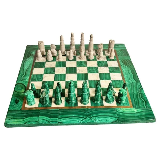 Large Early 20th Century Malachite & Carrara Marble Chess Board, 1920s For Sale - Image 13 of 13