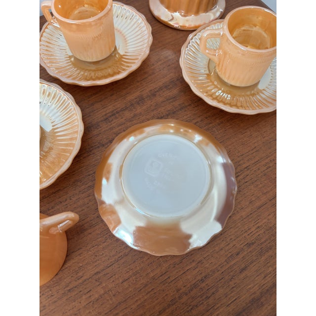 Vintage Coffee Set in Orange Jadeite by by Fire King for Anchor Hocking, 1950s, Set of 8 For Sale - Image 4 of 6