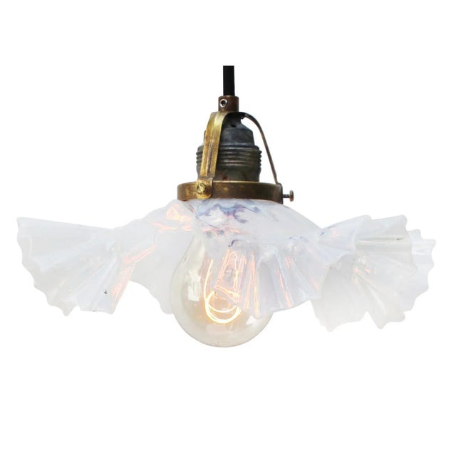 Art Nouveau French Pearl Blue Glass Pendant Light, 1920s For Sale - Image 6 of 7