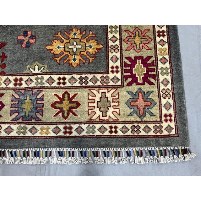 Gray Kazak Wool Rug With Star Medallion, 5'8" X 7'10" For Sale - Image 14 of 16