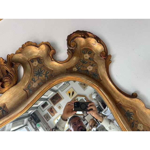 1960’s Italian Hollywood Regency Carved Wood Gilt Wall Mirror For Sale - Image 9 of 12