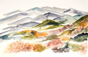 "Autumnal No. 11" Contemporary Original Abstract Mountain Landscape Watercolor Painting by Elizabeth Becker