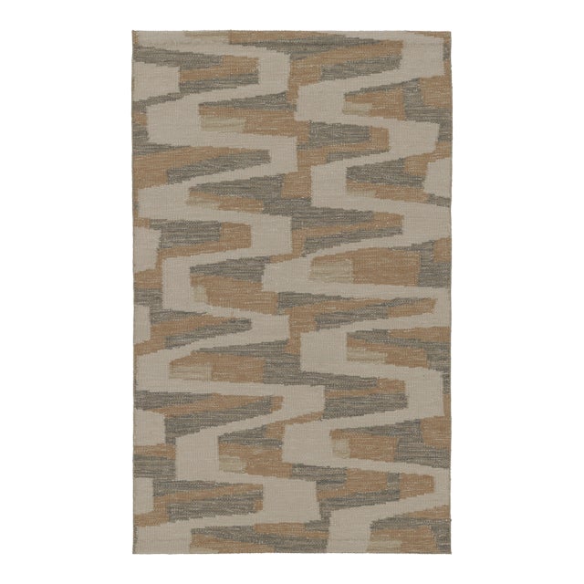 Rug & Kilim’s Scandinavian-Inspired Rug, Beige With Zigzag Geometric Patterns For Sale