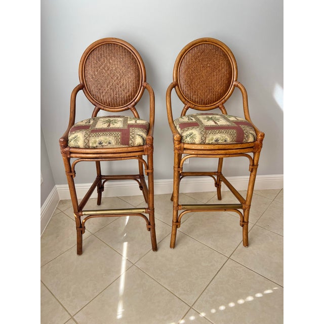 Hollywood Regency Pair of Mid 20th Century Bamboo Stools - 2 For Sale - Image 3 of 7
