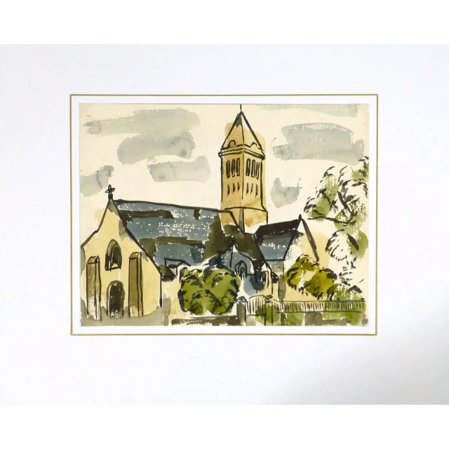Wornser, Vintage Watercolor Church Painting For Sale - Image 4 of 5
