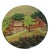 Vintage American folk art counter stool featuring an unusually detailed hand-painted farm scene on a round wood seat with...