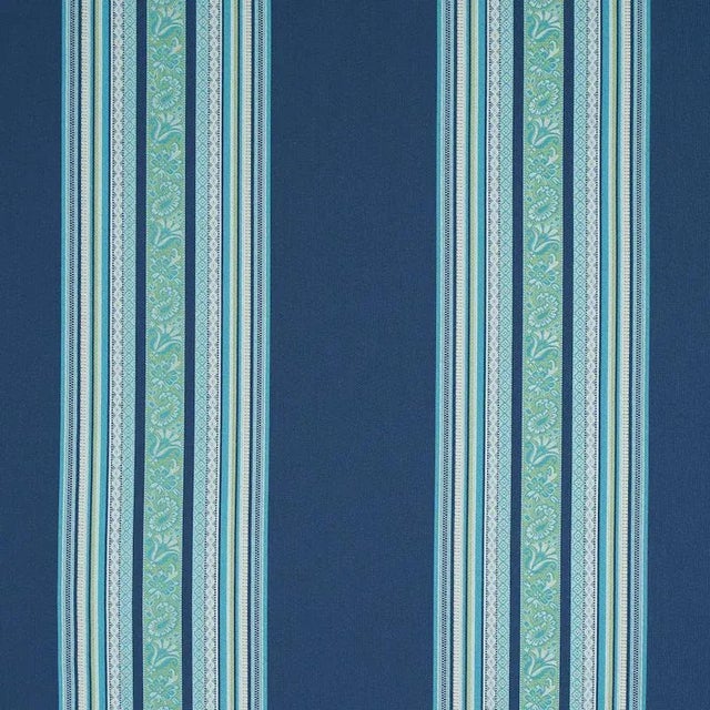Schumacher Markova Stripe Fabric in Navy For Sale