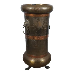 Early 20th Century Arts & Crafts Brass Copper Lion Head Claw Foot Umbrella Cane Stand