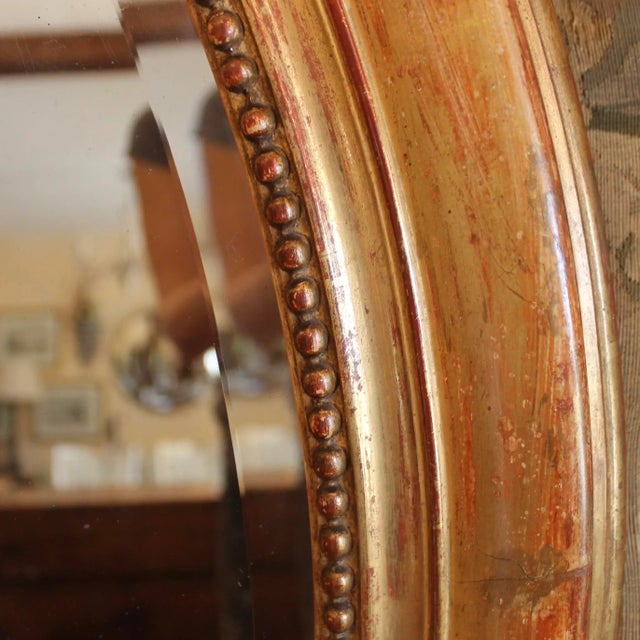 Wood Large Giltwood Oval Mirror With Ribbon Crest, 19th Century For Sale - Image 7 of 10