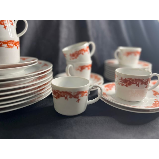 1990s Tiffany & Co. Fukagawa Red Dragon Dinnerware Set 32 Pieces