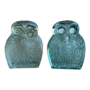 Clear Glass Blenko Owl Bookends – Mid-Century Modern