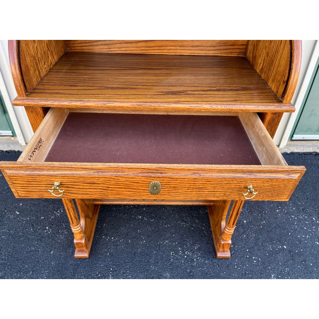 Brown 1980s Winners Only Petite Oak Roll Top Secretary Desk For Sale - Image 8 of 12
