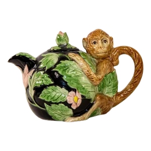1980s Vintage Fitz and Floyd Rain Forest Majolica Monkey Ceramic Teapot