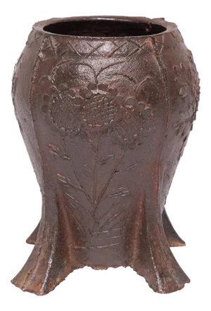 Chinese Floral Cast Iron Mortar