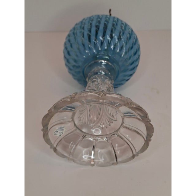 Late 19th Century Rare Thuro Collection Sheldon Swirl Opalescent Kerosene Oil Lamp Blue Reverse For Sale - Image 13 of 18