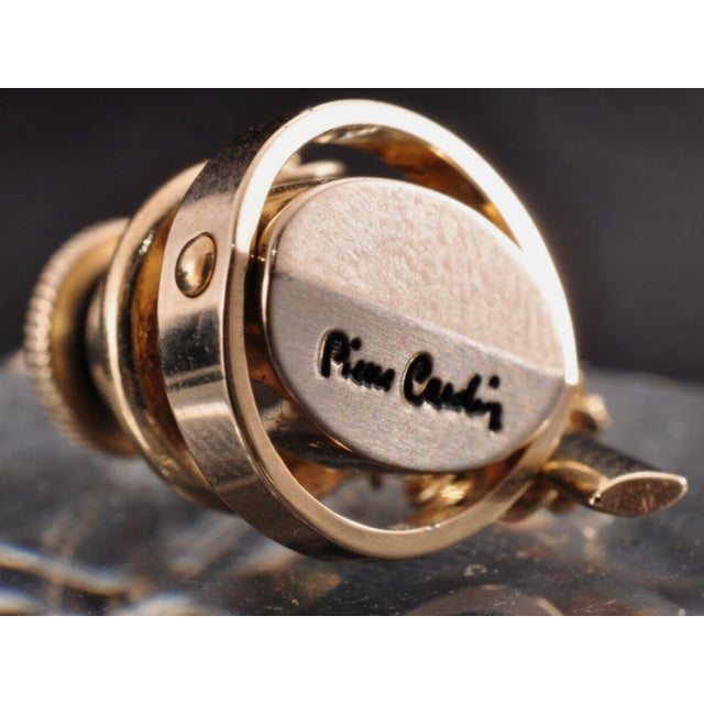 Metal Vintage PIERRE CARDIN Steel & Gold Plate Logo Cufflinks, Original Case Circa1960 For Sale - Image 7 of 12