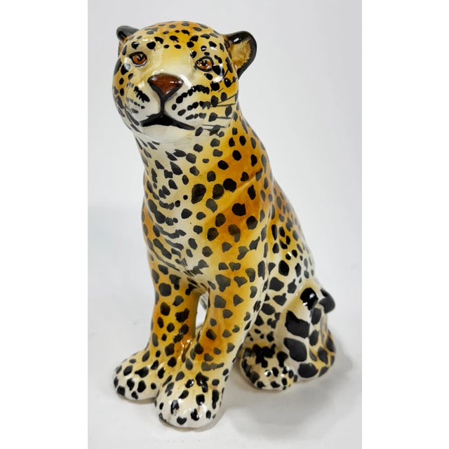 Vintage exquisitely hand painted Italian ceramic leopard statue. Great detail throughout. Signed "Made in Italy"...