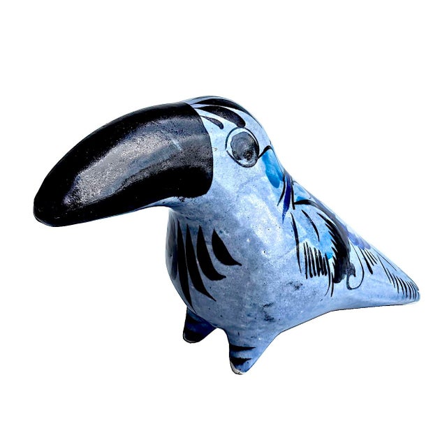 Ceramic 1970s Tonalá Mexico Ceramic Blue Toucan Bird Figurine For Sale - Image 7 of 14