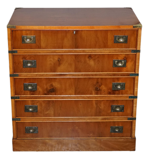Vintage Military Campaign Yew Wood Secretaire with Brass Handles
